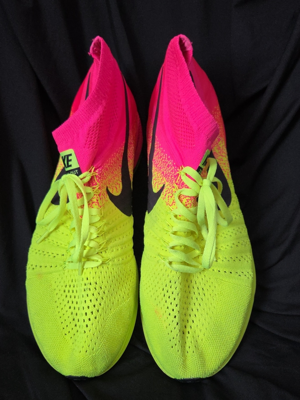Nike's Mens Flyknit Running Shoes - Neon Yellow & Hot Pink